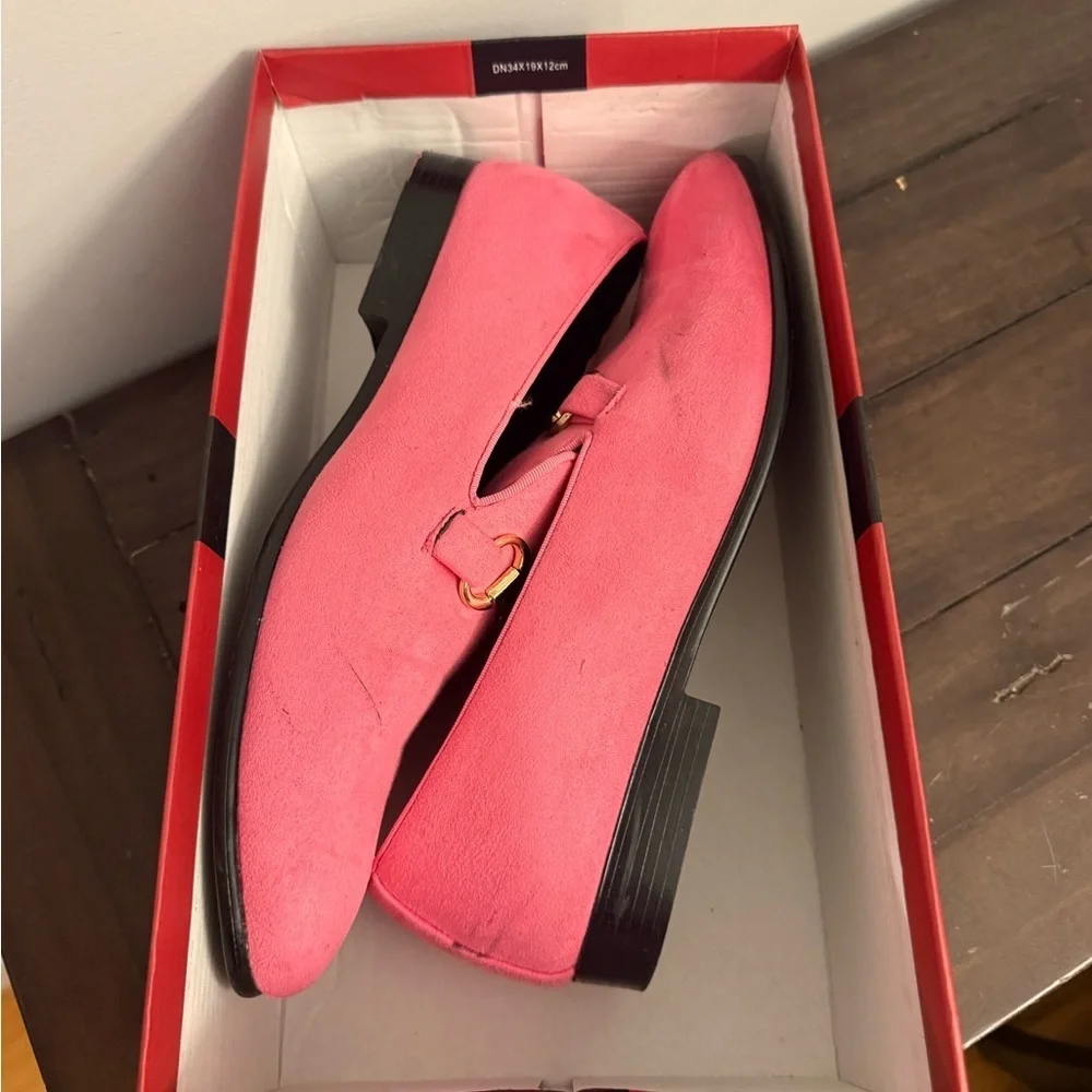 Amali Pink Suede Loafers Men’s Size 11 Gold Bit Slip On Dress Shoes Prom Wedding